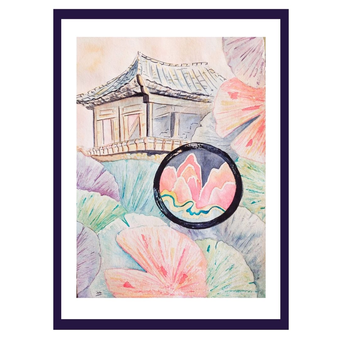 HANOK, HOME IS WHERE THE HEART IS, aquarelles naturelles sur papier artisanal d'un moulin français, taille 30x21cm, année 2021, disponible 120€